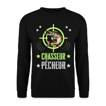 Chasseur Pêcheur Cible Brochet - Sweat-shirt Unisexe - noir - Devant - Alina (178cm) & Michal (187cm)