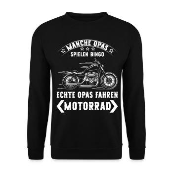 Echte Opas fahren Motorrad lustige Opa Sprüche - Unisex Pullover - Schwarz - Vorne - Alina (178cm) & Michal (187cm)
