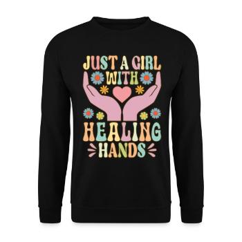 Massage Therapeutin Mädchen - Unisex Pullover - Schwarz - Vorne - Alina (178cm) & Michal (187cm)
