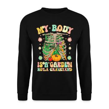 Groovy Vegane Pflanzenbasierte Ernährung - Unisex Pullover - Schwarz - Vorne - Alina (178cm) & Michal (187cm)