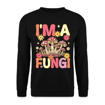 Groovy Mykologe auf Pilzsuche - Unisex Pullover - Schwarz - Vorne - Alina (178cm) & Michal (187cm)
