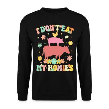 Groovy Vegan Pflanzenbasierte Ernährung Veganismus - Unisex Pullover - Schwarz - Vorne - Alina (178cm) & Michal (187cm)