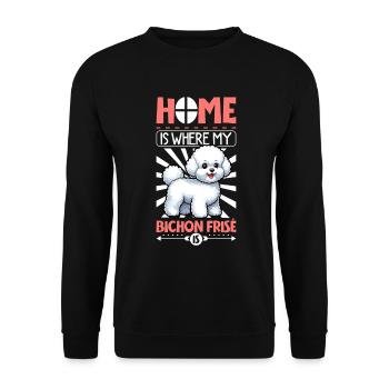 Zuhause - Bichon Frisé - Unisex Pullover - Schwarz - Vorne - Alina (178cm) & Michal (187cm)