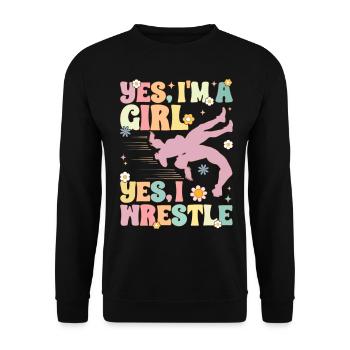 Groovy Wrestling Girl Weibliche Ringerin - Unisex Pullover - Schwarz - Vorne - Alina (178cm) & Michal (187cm)
