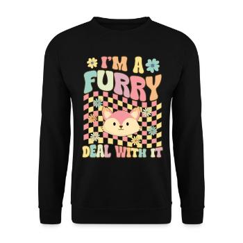 Groovy Furry Fandom Fursuit Fox - Sweat-shirt Unisexe - noir - Devant - Alina (178cm) & Michal (187cm)