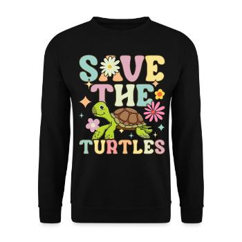 Groovy Meeresschildkröte - Unisex Pullover - Schwarz - Vorne - Alina (178cm) & Michal (187cm)
