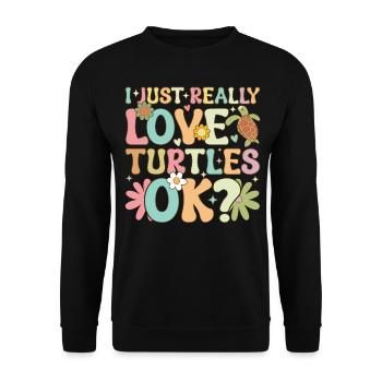 Groovy Meeresschildkröte - Unisex Pullover - Schwarz - Vorne - Alina (178cm) & Michal (187cm)