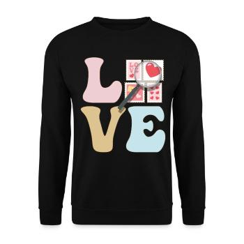 LOVE Stamp Collector Stamp Collecting - Unisex Sweatshirt - black - Front - Alina (178cm) & Michal (187cm)