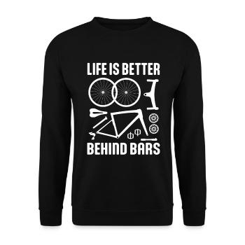LIFE IS BETTER BEHIND BARS CYCLING ROAD BIKE SAYING - Unisex Sweatshirt - black - Front - Alina (178cm) & Michal (187cm)