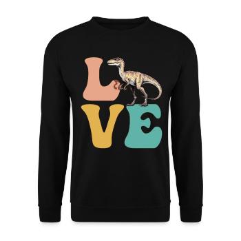 LIEBE Velociraptor Dinosaurier - Unisex Pullover - Schwarz - Vorne - Alina (178cm) & Michal (187cm)