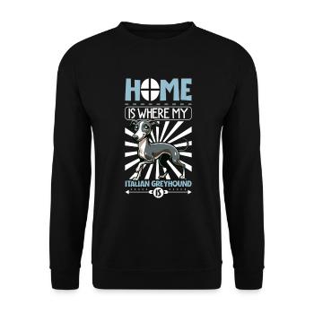 Zuhause - Italienisches Windspiel - Unisex Pullover - Schwarz - Vorne - Alina (178cm) & Michal (187cm)