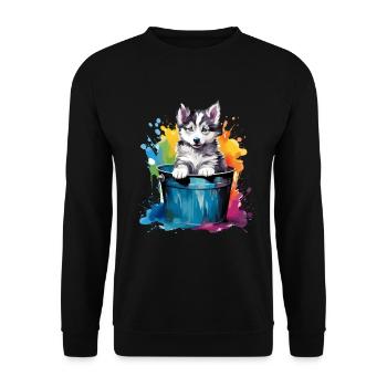 Siberian Husky Niedlicher Hund Farbeimer - Unisex Pullover - Schwarz - Vorne - Alina (178cm) & Michal (187cm)