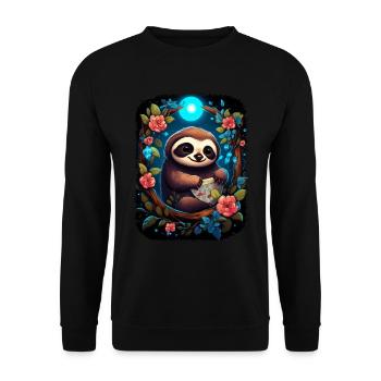 Faultier Niedliches Tier Floraler Nachthimmel - Unisex Pullover - Schwarz - Vorne - Alina (178cm) & Michal (187cm)