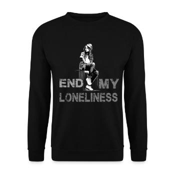 Slogon für Frauen Beende meine Einsamkeit - Unisex Pullover - Schwarz - Vorne - Alina (178cm) & Michal (187cm)