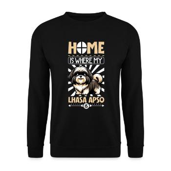 Zuhause - Lhasa Apso - Unisex Pullover - Schwarz - Vorne - Alina (178cm) & Michal (187cm)