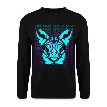 Orientalisch Kurzhaar Katze Retro - Unisex Pullover - Schwarz - Vorne - Alina (178cm) & Michal (187cm)