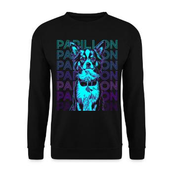 Papillon Hund Retro - Unisex Pullover - Schwarz - Vorne - Alina (178cm) & Michal (187cm)