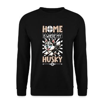 Zuhause - Sibirischer Husky - Unisex Pullover - Schwarz - Vorne - Alina (178cm) & Michal (187cm)