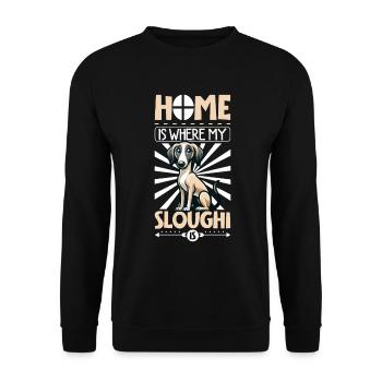 Zuhause - Sloughi - Unisex Pullover - Schwarz - Vorne - Alina (178cm) & Michal (187cm)
