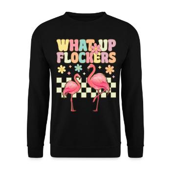 Funny Flamingo What Up Flockers - Unisex Sweatshirt - black - Front - Alina (178cm) & Michal (187cm)