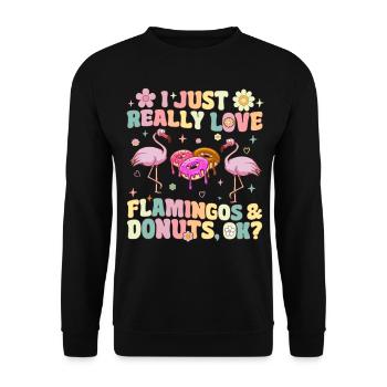 I just love flamingos and donuts, okay? Floc - Unisex Sweatshirt - black - Front - Alina (178cm) & Michal (187cm)
