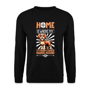 Zuhause - Steirische Rauhhaarbracke - Unisex Pullover - Schwarz - Vorne - Alina (178cm) & Michal (187cm)