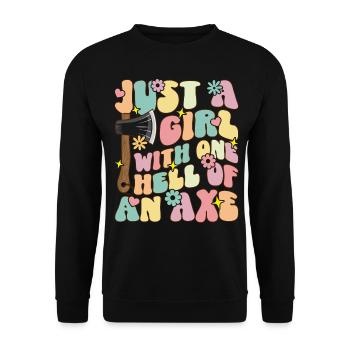 Fille avec une hache infernale fille de lancer de hache - Sweat-shirt Unisexe - noir - Devant - Alina (178cm) & Michal (187cm)