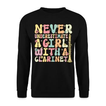 Une fille avec une clarinette Groovy Clarinetis - Sweat-shirt Unisexe - noir - Devant - Alina (178cm) & Michal (187cm)