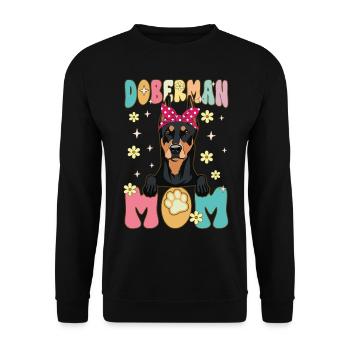 Dobermann Mama Groovy Dog Mom - Unisex Pullover - Schwarz - Vorne - Alina (178cm) & Michal (187cm)