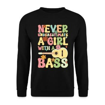 Ne sous-estimez jamais une fille avec un gr basse - Sweat-shirt Unisexe - noir - Devant - Alina (178cm) & Michal (187cm)