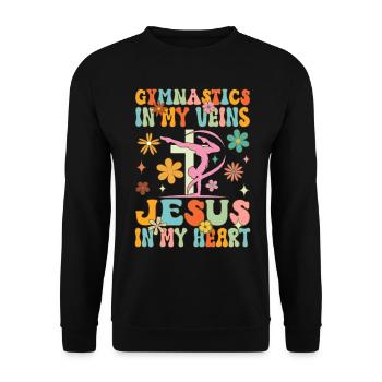 Gymnastique dans les veines Jésus dans mon coeur Groovy T - Sweat-shirt Unisexe - noir - Devant - Alina (178cm) & Michal (187cm)
