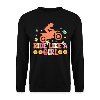 Ride Like A Girl Groovy Dirt Bike Girl Biker Motor - Unisex Sweatshirt - black - Front - Alina (178cm) & Michal (187cm)