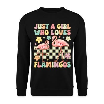 Juste une fille qui aime les flamants roses Groovy Flamin - Sweat-shirt Unisexe - noir - Devant - Alina (178cm) & Michal (187cm)