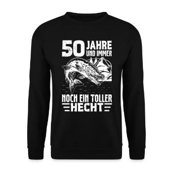 50. Geburtstag Angler Geschenkidee - Unisex Pullover - Schwarz - Vorne - Alina (178cm) & Michal (187cm)