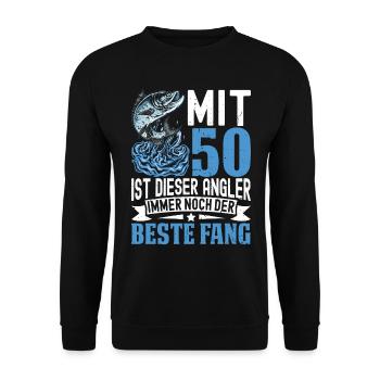 50 Jahre Angler Geschenkidee - Unisex Pullover - Schwarz - Vorne - Alina (178cm) & Michal (187cm)