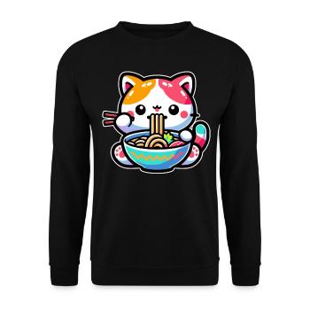 Japanese Anime Manga Cat Ramen für Katzenliebhaber - Unisex Pullover - Schwarz - Vorne - Alina (178cm) & Michal (187cm)