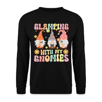 Glamping mit meinen Gnomies Groovy Glamper Gnome Z - Unisex Pullover - Schwarz - Vorne - Alina (178cm) & Michal (187cm)
