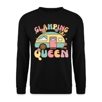 Glamping Queen Groovy Female Glamper Camping - Unisex Pullover - Schwarz - Vorne - Alina (178cm) & Michal (187cm)