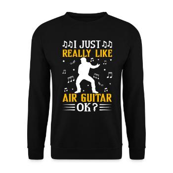 Ich mag Luftgitarre einfach sehr, okay? Lustiger L - Unisex Pullover - Schwarz - Vorne - Alina (178cm) & Michal (187cm)