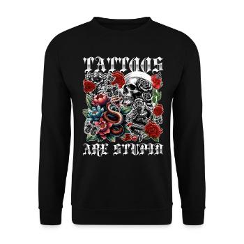 Les tatouages sont stupides drôles anti-tatouage crâne rose - Sweat-shirt Unisexe - noir - Devant - Alina (178cm) & Michal (187cm)