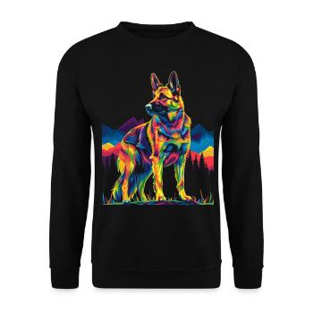 Belgischer Malinois Hund Bergwald Pop Art - Unisex Pullover - Schwarz - Vorne - Alina (178cm) & Michal (187cm)