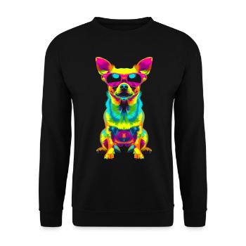 Chihuahua Hund Sonnenbrille Pop Art - Unisex Pullover - Schwarz - Vorne - Alina (178cm) & Michal (187cm)