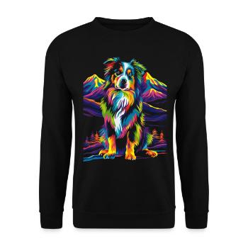 Collie Hund Bergwald Pop Art - Unisex Pullover - Schwarz - Vorne - Alina (178cm) & Michal (187cm)