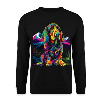 Waschbärhund Hund Bergwald Pop Art - Unisex Pullover - Schwarz - Vorne - Alina (178cm) & Michal (187cm)