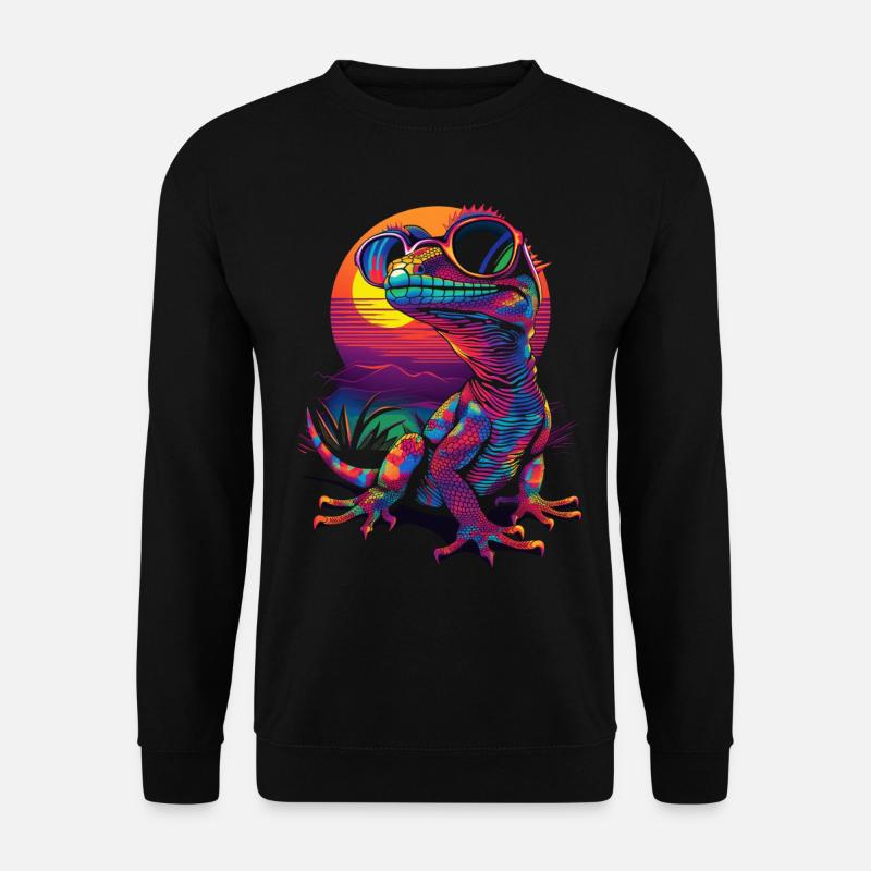 Crested Gecko Lizard Sunglasses Sunset - Unisex Sweatshirt - black