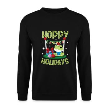 Hoppy Holidays - Weihnachten Frosch - Unisex Pullover - Schwarz - Vorne - Alina (178cm) & Michal (187cm)