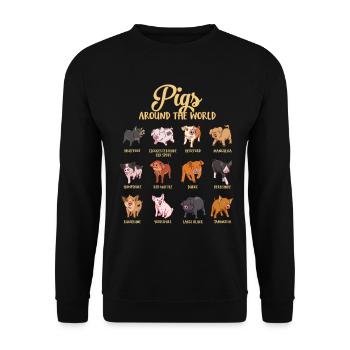 Verschiedene Cartoon Schweine - Unisex Pullover - Schwarz - Vorne - Alina (178cm) & Michal (187cm)
