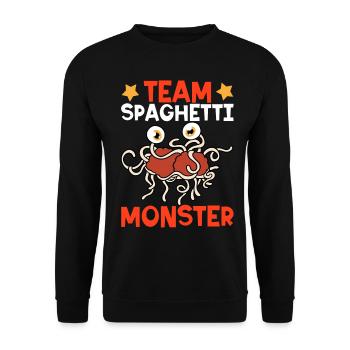 Fliegendes Spaghettimonster FSM - Unisex Pullover - Schwarz - Vorne - Alina (178cm) & Michal (187cm)
