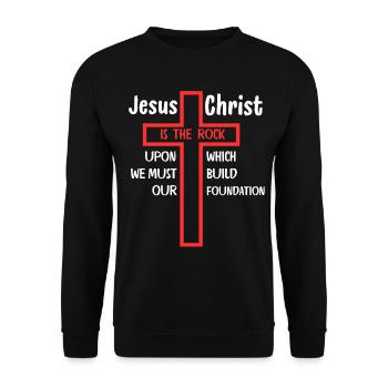 Jesus Christus ist der Fels, auf dem - Unisex Pullover - Schwarz - Vorne - Alina (178cm) & Michal (187cm)