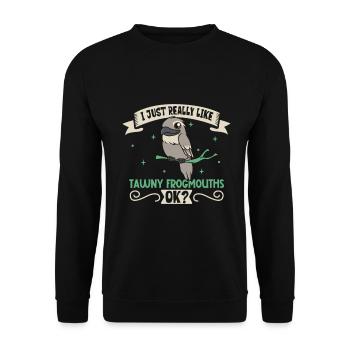 I love my Tawny Frogmouth - Unisex Sweatshirt - black - Front - Alina (178cm) & Michal (187cm)